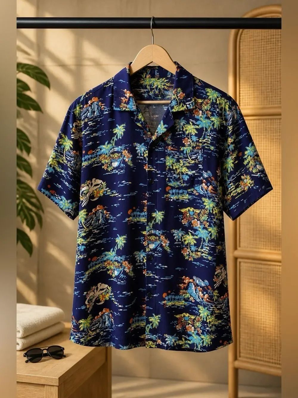 Star Wars Tropical Print Men's Shirt - Navy and Multicolor Size Medium
